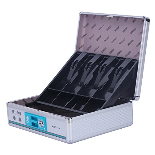 AZDENT Large Locking Cash Box with Money Tray Slots Safe Money Box with Keys13.2×10.8×4.3 inch