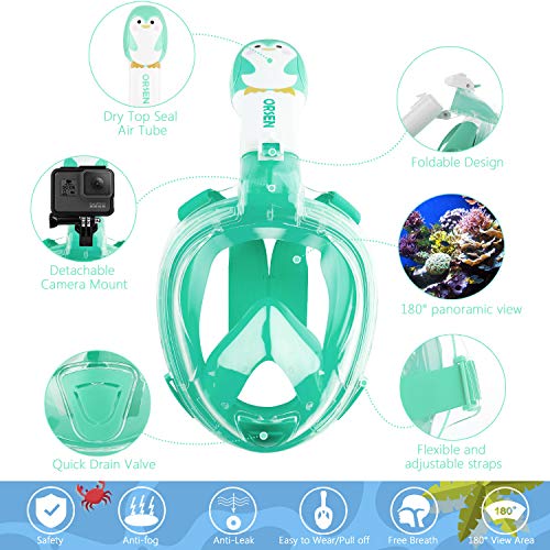 ORSEN Newest Snorkel Mask Foldable 180 Panoramic View Free Breathing