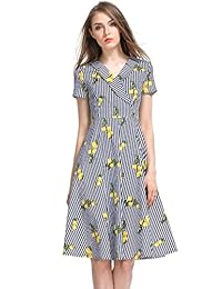 Maravilloso mujeres Casual V cuello vestidos, estampado floral manga corta Swing vestido de cóctel para fiestas