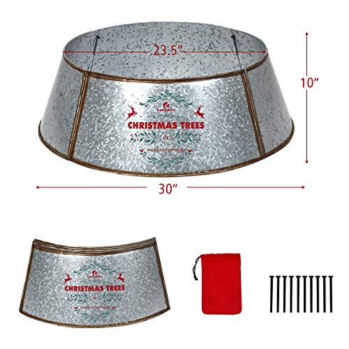 DREAMADE Galvanized Metal Christmas Tree Collar, Easy Set Up, 30Inch