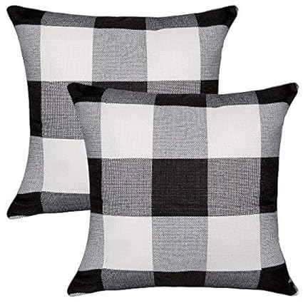 Amazon Com Unves Plaid Throw Pillow Covers 18x18 Set Of 2