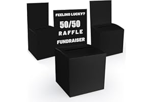 VZKOO 3 Pack Raffle Box 6”x6” Black Blank Paper Box with Slot and Display Card Used as Suggestion Box, Donation Box, Ballot B