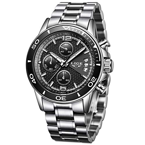 LIGE-Relojes-Hombre-Clasico-Negro-Acero-Inoxidable-Relojes-Hombre-Impermeable-Negocios-Deportes-Analogicos-Cuarzo-Relojes