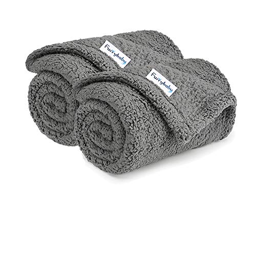 Premium Fluffy Fleece Dog Blanket, Soft and Warm Pet Throw for Dogs & Cats (2-Pack Medium 32x40'', Grey)