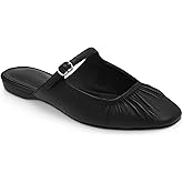 Coutgo Women's Closed Toe Pleated Mary Jane Mules