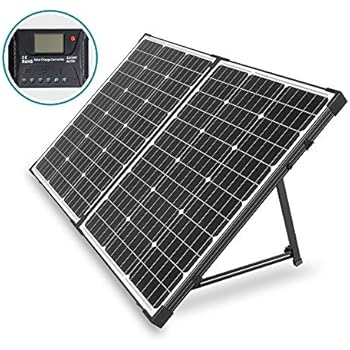 HQST 100 Watt 12 Volt Off Grid Monocrystalline Portable Folding Solar Panel Suitcase Built-in Kickstand with Charge Controller for Both Generator and 12V Battery for RV & Marine