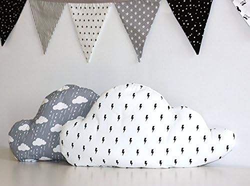 Cloud Pillow, Soft Pillow, Decorative Cloud Pillow, Nursery Decoration, Black Lightning Bolt White, Gender Netural Nursery