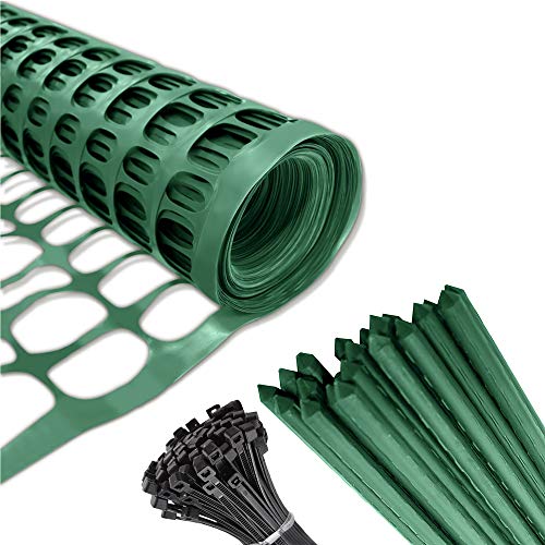 Safety Fence + 25 Steel Plant Stakes, Mesh Snow Fencing Dark Green
