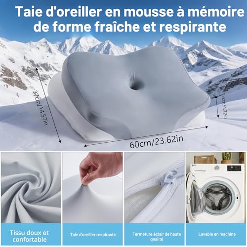 Ergonomic Orthopedic Cervical Pillow, High Density Odorless Refreshing Memory Foam, Relieves Cervical Pain, Suitable for Side/Back/Stomach Sleepers, Washable Cover