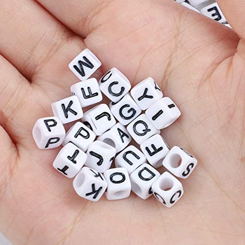 Quefe 1440pcs Acrylic Letter Beads White Cube Sorted Alphabet Beads for Jewelry Making, Bracelets, Necklaces, Key Chains (6 x 6mm)