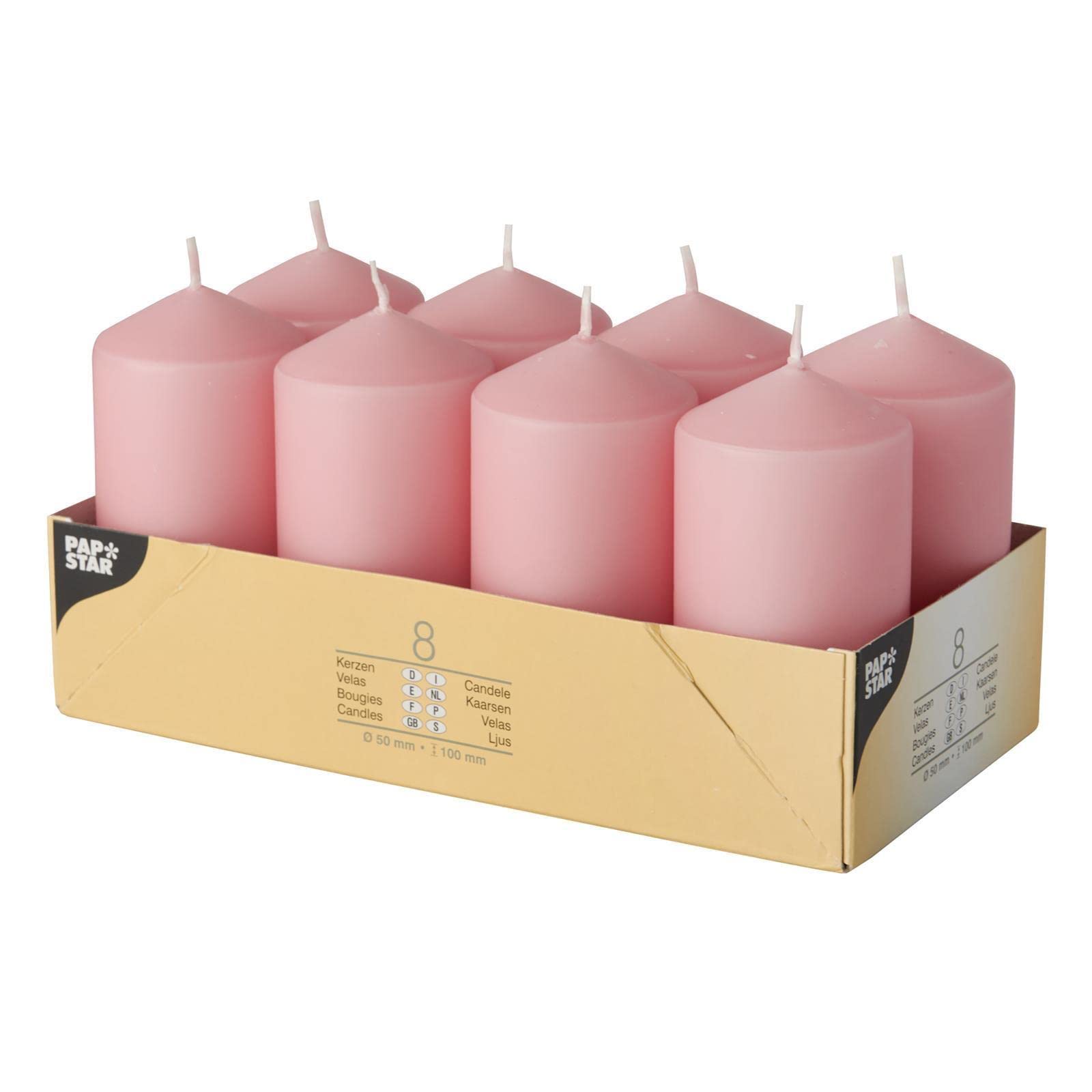 Papstar Pillar Candles - Antique Pink - 50 x 100 mm (Pack of 8)