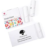 Phomemo White Adhesive Thermal Sticker Paper Printer Paper 77mm, Compatible With Phomemo M03/M03AS/M04S/M04AS Sticky Note Printer, Black Text, 3 Rolls, Suitable For Notes, List, Pattern, Sticker