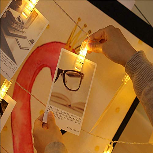 GHodec Photo Hanging Clip String Lights Battery Powered 20 LEDs Bedroom Fairy Lights with 10-Clip for Pictures/Artwork/Decor (Warm White) - Thumbnail 2