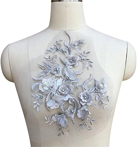 Briskreen 3D Beaded Flower Sequence Three-Dimensional lace Applique Motif Sewing Bridal Wedding