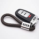 US85 For Audi Logo Emblem Key Chain Key Ring Metal Alloy BV Style Calf Leather Gift Decoration Accessories (Coffee)