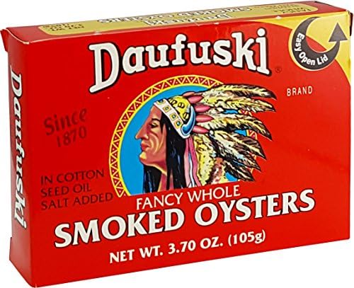 Daufuski Smoked Oysters in Oil (Pack of 12), 3.7 oz Tins