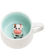 HS&ROXIN 12 oz Baby Cow Cute Mug 3D Animal Figurine Inside Mug Handmade Novelty Ceramic Coffee Cup Christmas Birthday Gift for Kids,Boys,Girls,Men,Women (White Cow)