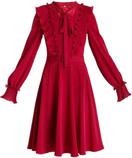 Amazon Shunyi ワンピース 長袖 Aライン レディース ロングシャツ ブラウス シャツワンピース フリル シャツ チュニック パーティードレス 膝丈 結婚式 春秋 ファッション 大きいサイズ ワンピース チュニック 通販