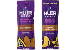 MUIR ENERGY MUIR Slow Burn Variety Gel Pack - 24 Count (12 Cacao Almond, 12 Cashew Vanilla Mate) - Organic Real Food Energy Gel for Running, Cycling & Endurance - Long-Lasting, Easy-to-Digest, Vegan, Non-GMO