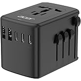 Acer Universal Travel Plug Adapter - International Power Adapter with 5 USB Ports (3 USB C) 5.8A, Worldwide Outlet Charger for USA to European UK France Germany Spain, Type C/E/F/G/I/L/A, Black