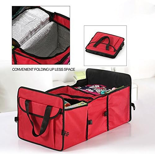EVAJULLY Portable Foldable Car Trunk Organizer, Multi Compartment Fabric Storage Basket with Cooling Insulation Cabinet for for Car SUV Truck Van