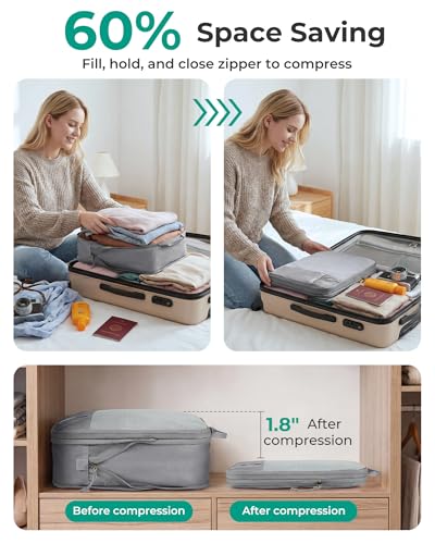 BAGSMART 6 Set Compression Packing Cubes, Lightweight Vacation Travel Essentials, Travel Accessories for Suitcase Organizer Bags Set, Durable Luggage Organizer Travel Bags