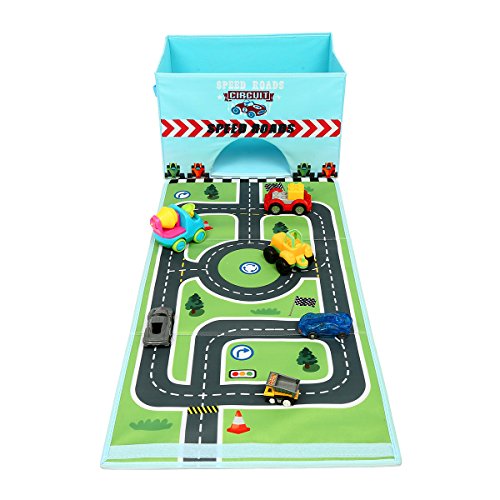 Livememory Faltbare Spielzeug-Aufbewahrungsbox aus Stoff für Auto, Spielzeugbox mit lustiger Spielmatte für Kinder…