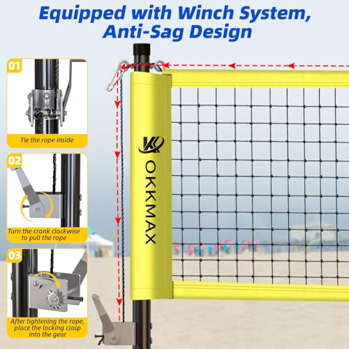 OKKMAX Red de Voleibol Profesional Exterior con Postes Ajustables diseño antienredos portátil Incluye Marcador línea de límite Bolsa de Transporte para jardín Playa