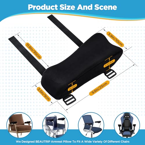 BEAUTRIP Ergonomic Armrest Pads- Office Chair Arm Rest Cover Pillow - Elbow Support Cushion for Computer, Gaming and Desk Chairs (Set of 2)… (Black with Gel_Velvet)