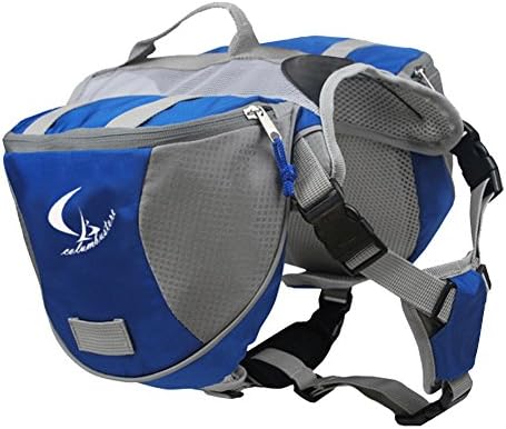 Columbustore Outdoor Adjustable Dog Saddle Bag Large Capacity Dog Backpack with Reflective Stripe (Blue, Medium)