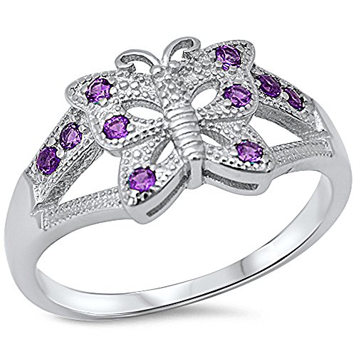 Amethyst Butterfly .925 Sterling Silver Ring Sizes 5-10