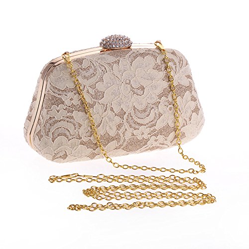 Womens Lace Evening Party Clutch Handbag Crossbody Shoulder Bag(Nude)