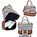 Womens Travel Weekend Bag Canvas Overnight Carry on Shoulder Duffel Beach Tote Bag (Black stripe with shoe compartment)