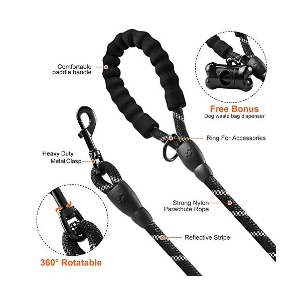 JBYAMUK-5-FT-Strong-Dog-Lead-with-Comfortable-Padded-Handle-and-Highly-Reflective-Threads-for-Small-Medium-and-Large-Dogs-5-FT-Black JBYAMUK 5 FT Strong Dog Lead with Comfortable Padded Handle and Highly Reflective Threads for Small, Medium and Large…