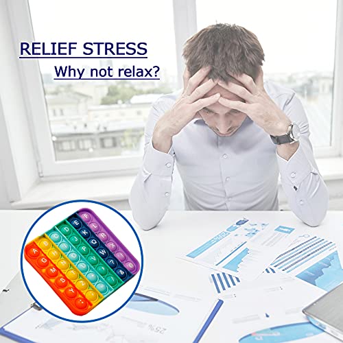 Pop Fidget Sensory Toy, Push Bubble Autism Stress Relief Silicone Rainbow Pressure Relieving Toys Educational Game Gift for Kids Teens Adults (Square)