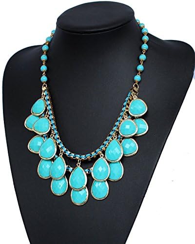 Blue Turquoise Stone 2 Row Multi Beaded Necklace Strand Statement Necklace Braided Turquoise Beads Necklace Woman Jewelry Mother's Day Gift