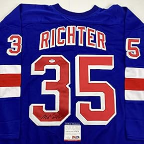 Autographed/Signed Mike Richter New York Blue Hockey Jersey PSA/DNA COA - Image 3