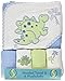 Spasilk 100% Cotton Hooded Terry Bath Towel with 4 Washcloths-Dinosaur Blue/Green