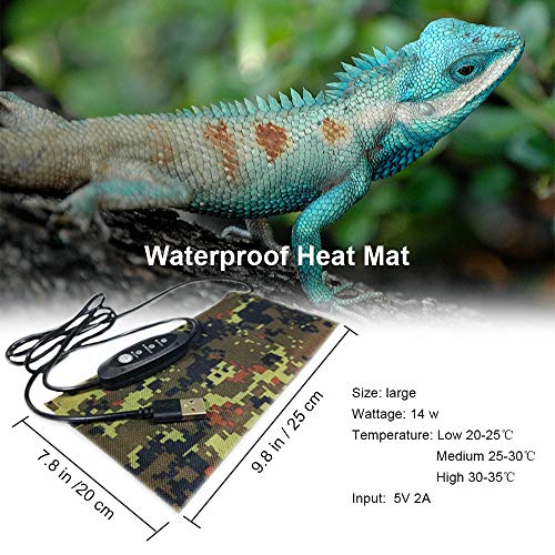 Reptile Tank Heating Pad - USB Reptile Under Tank Heat Mat Waterproof Terrarium Heater Reptile Heated Pad for Lizard, Gecko, Bearded Dragon, Chameleon, Corn Snake, Spider, Hermit Crab - Thumbnail 2