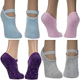 DG Hill 4 Pairs Mary Jane Warm Slipper Socks For Womens Non Skid Anti Slip Grip Fuzzy Aloe Infused Pack