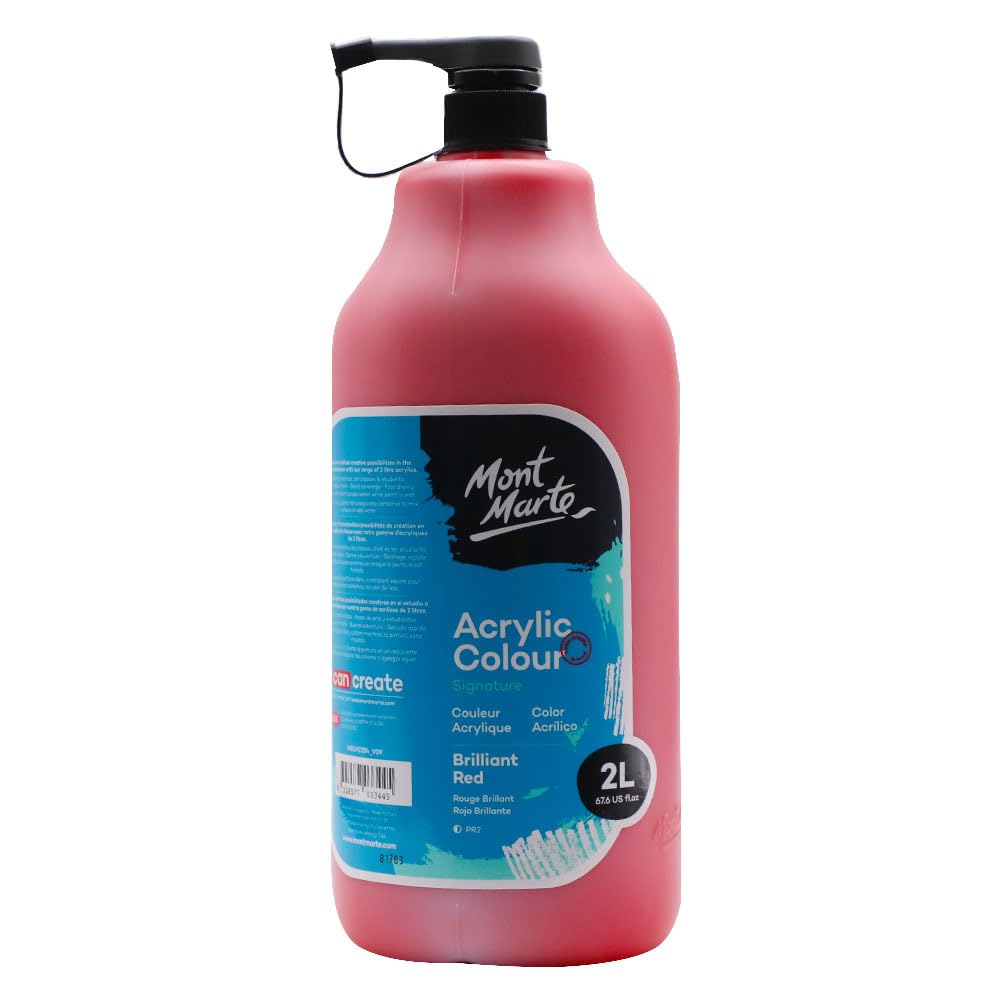 MONT MARTE Discovery School Acrylic, Brilliant Red, 1/2 Gallon (2 Liter). Ideal for Students and Artists. Excellent Coverage and Fast Drying. Pump Lid Included.