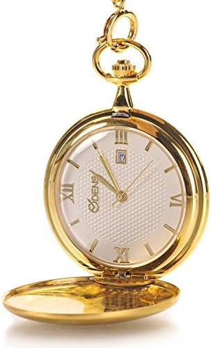 Classic Smooth Vintage Stainless Steel case Roman Numbers Mens Pocket Watch With Calendar Gold