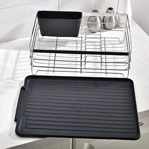 Premium Large Capacity Dish Storage Rack, Sink Dish Drainer Dinnerware Organizer with Drain Board (Silver)