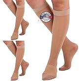 (3 Pairs - Closed Toe) Made in USA - Sheer Compression Socks for Women 15-20mmHg - Compression Stockings for Varicose Veins Circulation, Thrombosis, Embolism - Natural, Small - A101NA1-3