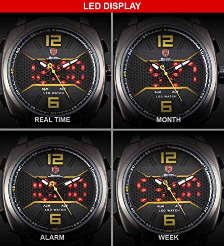 SHARK Hombre Deportivos Cuarzo Relojes de Pulseras Silicona LED Fecha día Mostrar Alarma Manos Luminosas SH489 - Imagen 5