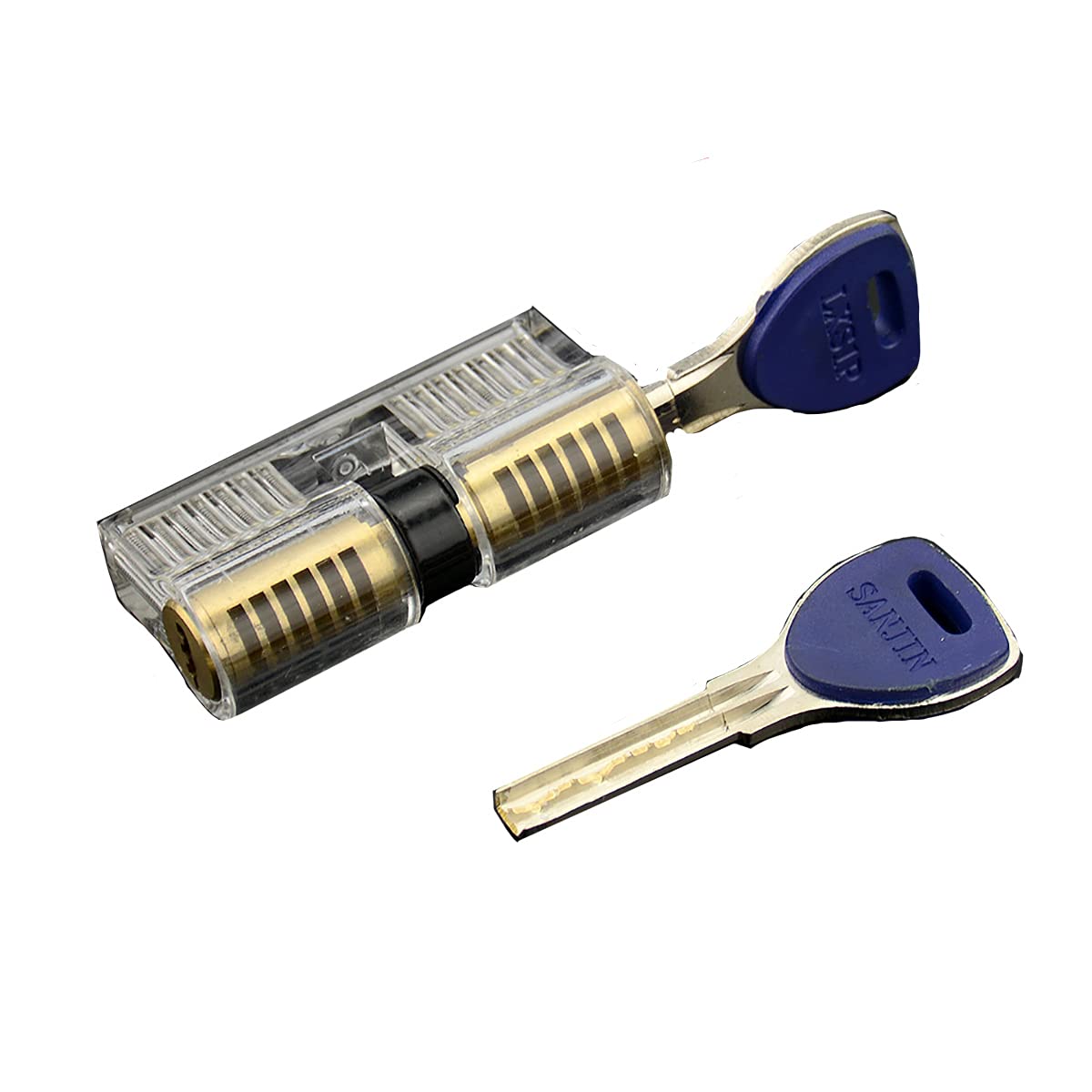 Stainless Steel Transparent Padlock Cylinder Locks, for Beginners, Professional Locksmiths Training Lock Cutaway View Internal Practice with 2 Blue Key Padlock, Clear Lock 1 PCS