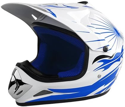 DOT Approved Dirt Bike Motocross MX Dirt Bike ATV Off-Road Kids White & Blue Motorcycle Helmet - Youth Large