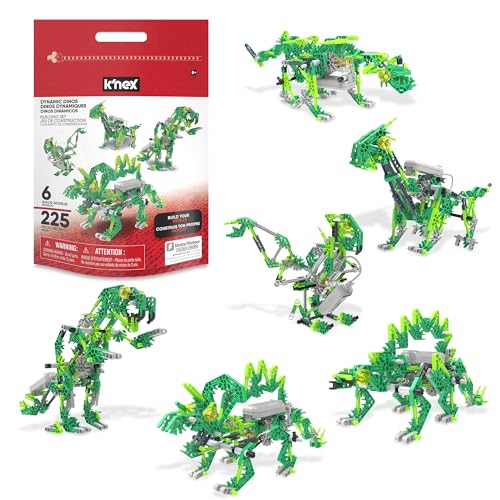 Basic Fun K'NEX Dynamic Dinos – Ensemble de Dinosaures à Construire avec Sac zippé – Jeu STEM pour Enfants à partir de 7 Ans