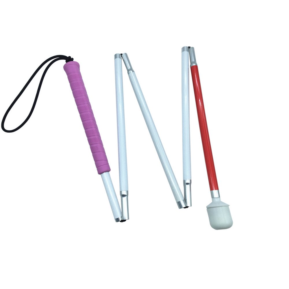 Aluminum mobility folding cane for the blind (folds down 5 sections) (120cm(pink handle))