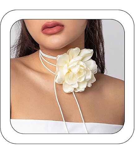 Amazon.com: Flower Choker Necklace Fashion Big Rose Flower  Pearl Rose/Camellia High Fashion Adjustable Choker Necklace display picture 1